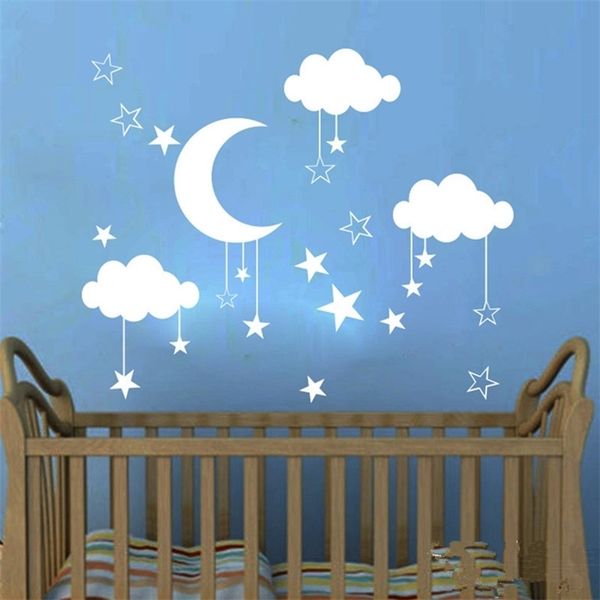 Baby Nursery Gran Luna Estrella Nube Etiqueta de la pared Habitación de los niños Naturaleza Espacio Tatuajes de pared Habitación infantil Dormitorio Decoración para el hogar Arte de la pared T180315 T200601