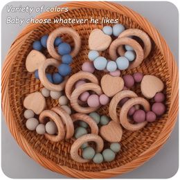 Baby Nursing Bracelets Teether Toys Silicone Beads Wooden Beech Ring Perles de dentition en bois Rattles Fidget Toys Accessoires nouveau-nés