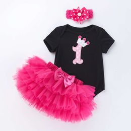 Baby outfit meisje zwart en wit korte mouwen klimpak prinses rok set zomer baby een jaar oude kinderkleding