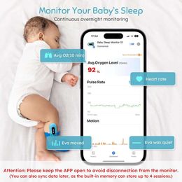 Moniteur d'oxygène bébé avec Bluetooth et application - Suivez AVG O2, le taux de pouls et le mouvement pour les nourrissons 0-36 mois - moniteur de pied portable pour le sommeil des nouveau-nés