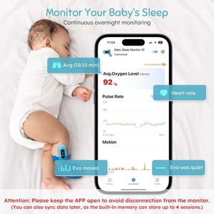 Baby Oxygen Monitor met Bluetooth en APP - Track AVG O2, Pulssnelheid en beweging voor zuigelingen 0-36 maanden - draagbare voetmonitor voor pasgeborene slaap