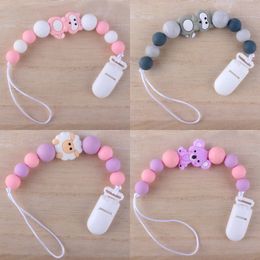 Baby fopspeen clip ketting houten siliconen schattige schaapbeer dier kralen fopspeen ketting kauw baby titel speelgoed dummy tepelhouder 1417 b3