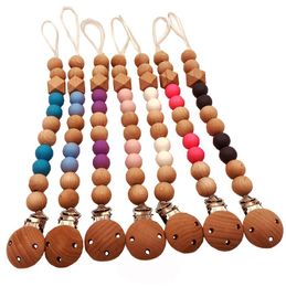 Baby fopspeen clip siliconen hout fopspeen kettingen veilige tandjes ketting eco vriendelijke baby bijtring anti-drop fopspeen houder zyy714