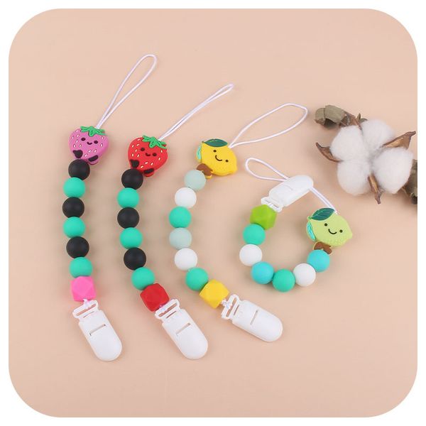 Bébé Sucette Clips Mignon Fruit Citron Fraise Silicone Sucette Titulaire Dentition Perle Mamelon Titulaires Infantile À Croquer Jouets YFA3004