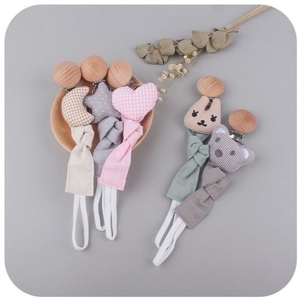Chaîne porte-sucette bébé Clips factices en bois personnalisés jouet en peluche Animal nouveau-né mamelons chaînes de mamelon en coton M3721