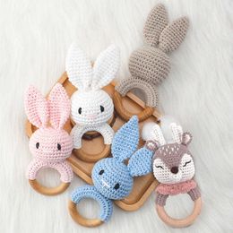 Baby Pacifiers Crochet Animal Natural Wooden Teething Food Grade Soother Newborn Teeth Practice Toys Kids Chew Toy Infant Feeding