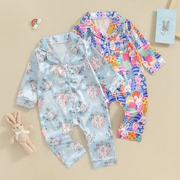 Baby Pyjama Raiper Ablète à manches longues Assaisx de somnifères nés en tout-petit Loungewear garçons filles Pâques lapin imprimé vêtements 240325