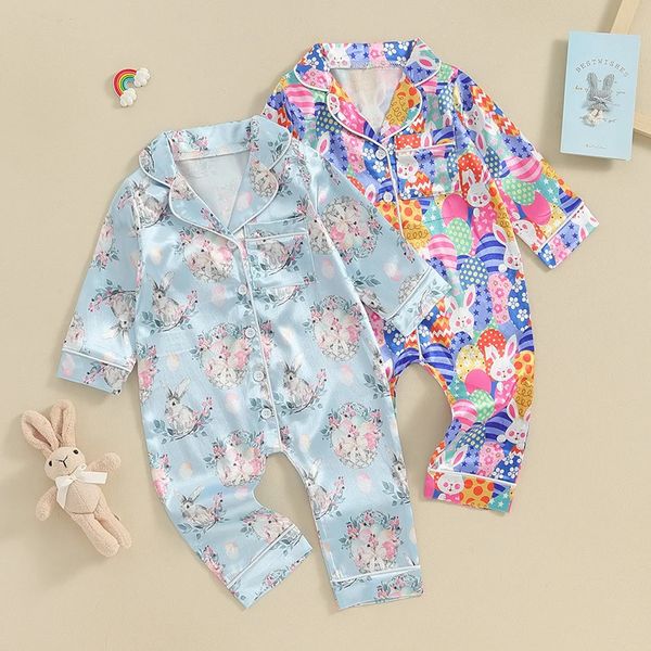 Baby Pyjama Raiper Ablète à manches longues Assaisx de somnifères nés en tout-petit Loungewear garçons filles Pâques lapin imprimé vêtements 240325