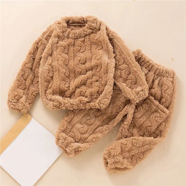 Pyjama bébé automne hiver flanelle chaud enfants Service à domicile costume deux pièces ensemble garçons et filles couleur unie en peluche 231226