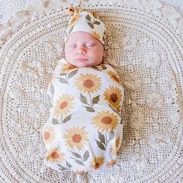 Bébé imprimé sacs de couchage nouveau-né sauge emmailloter avec chapeau assorti lion éléphant arc-en-ciel fleur imprimé sommeil cocon sacs enfant en bas âge photographie accessoire D033