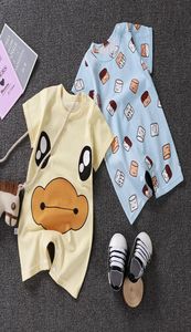 Bébé pyjamas pur coton à manches courtes à manches à manches 2020 vêtements de bébé d'été rober coton nouveau-né de corps bébé pyjama corde