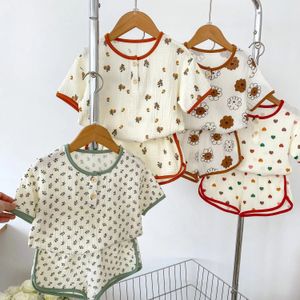 Baby Pajamas Set pour les filles garçons enfants à manches courtes à manches courtes vêtements de sommeil respirant coton vêtements pour enfants pyjamas top 2pcs 240325