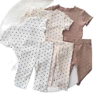 Pijamas de bebé traje fino de verano lunares estilo occidental niñas servicio a domicilio de dos piezas P4695 210622