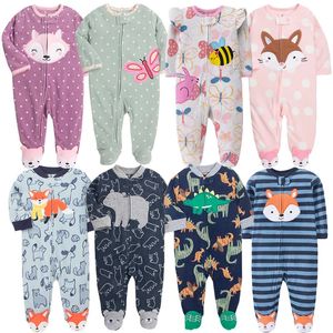 Bébé pyjamas fermeture éclair polaire né filles barboteuse chaud sous-vêtements d'hiver salopette garçons tenues camion nourrissons vêtements 231226