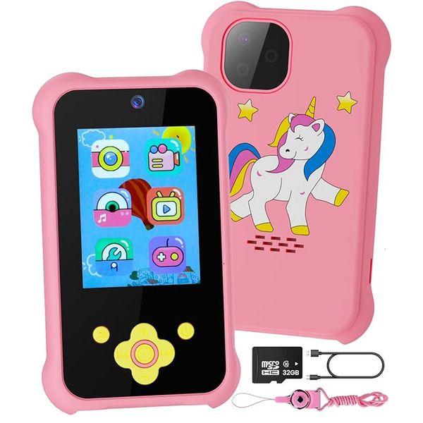 Toyos de teléfono para bebés Cámara Música Música Teléfono Dibujos de unicornio para niñas Mini teléfono celular con 32G SD Registro Registado Brithday Gift 240327