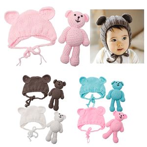 Baby Photo Prop tricot Bear Cap Bourse Set Diy Studio Accessoires Crochet N1HB
