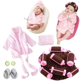 Baby Photo Shooting Accessories Bath Robe Kopspoel Plush Bathrobe handdoek Infant Kostuum Fotostudio Posing Pak Pasgeborenen Douche L2405