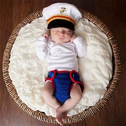 Atrezos para fotografía de bebés, diseño de marinero marino, bebé, Unisex, disfraz de Animal de ganchillo, accesorios para fotos, trajes de niño de punto, accesorios de fotografía