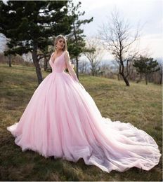 Bébé rose bleu Quinceanera robes 2020 dentelle à manches longues col en V mascarade robes de bal doux 16 princesse Pageant robe pour les filles 9103363