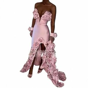 baby roze zeemeermin prom dres met handgemaakte frs high spleet avondfeest dr. sexy bruiloft recepti dr zonder handschoenen d8tg#