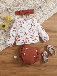 Baby Plants Print Ruffle Top Top et Shorts à vol