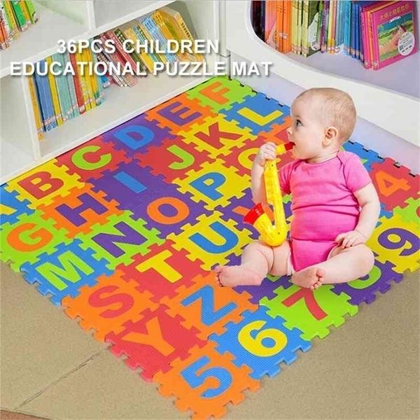 Baby Play Mat 36 unids/set EVA Baby Foam Clawling Mats Puzzle Juguetes para niños Floor Mat Number Letter Childrens Carpet 155x155cm 210402
