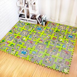 Baby Play Mat 9pcslot Kids Carpet Playmat Children Alfombra Toya de piso blando Traffic para el hogar Decoración del hogar Eva Foam Puzzles 240411