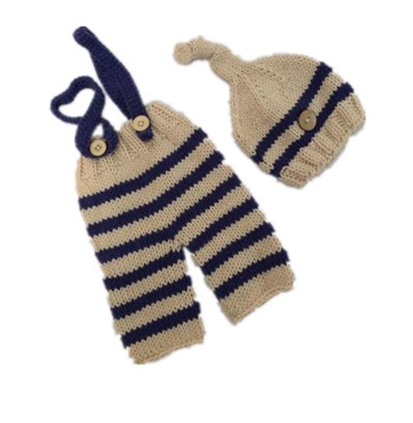 Bébé Po Costume Vêtements Nouveau-Né Filles Garçons Pographie Prop Crochet Tricot Salopette Pantalon Chapeau 2 pièces Ensembles Rayé Tenues 11794031710