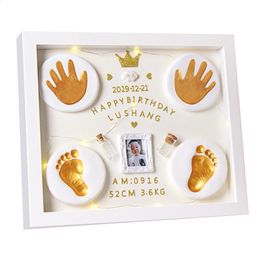 Marco Po para bebé, regalo de luna llena de 100 días, Kit de impresión de huella a mano, recuerdos nacidos, almohadilla DIY, imagen LED 240125