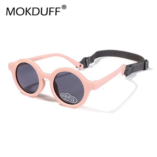 Lunettes de soleil rondes polarisées pour bébé Shades en caoutchouc flexibles avec sangle pour le bébé né pour les tout-petits 036 mois 240410