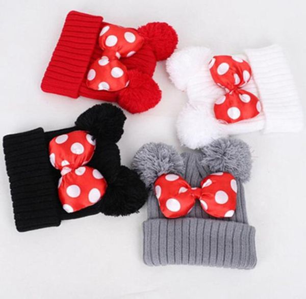 Bébé Pom Beanie Cap Bow Fourrure Bow chapeau Enfant En Bas Âge Enfants Bébé Filles Hiver Chaud Crochet Tricot Chapeau 25 ans LXL5909302137