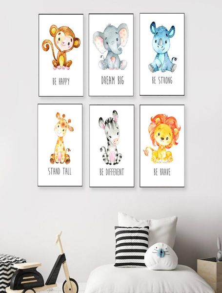 Póster de bebé, león, elefante, jirafa, estampado de animales, cuadro sobre lienzo para pared de guardería, impresión para niños, póster nórdico, imagen, decoración de habitación de bebé 2554408