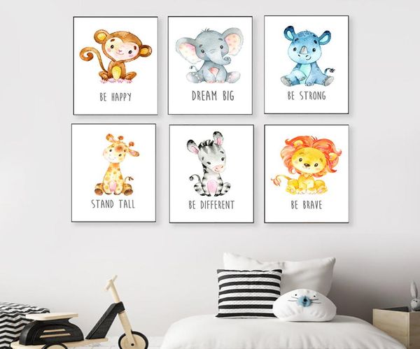 Affiche de bébé, Lion, éléphant, girafe, imprimé Animal, toile d'art mural, peinture pour enfants, affiche nordique, image, décor de chambre de bébé, 5632906