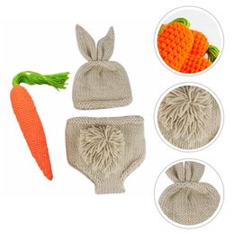 Baby rekwisieten haak pography kostuum foto meisje kleding po beanie outfit hoed set geboren geschenken broek konijnen douchekonijntje 240418