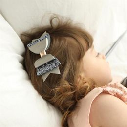 Pinces à cheveux brillantes en PU pour bébé, épingles colorées à Double nœud pour filles, couvre-chef pour enfants, Barrettes mignonnes, cadeau, couvre-chef 263Y