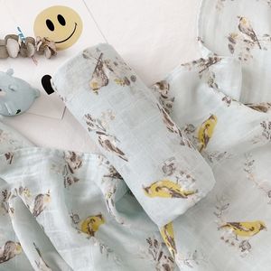 Bébé qualité meilleure gaze de coton swaddle petit oiseau animal mousseline enveloppement 120 * 120cm 210309