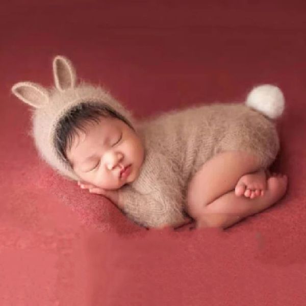 Bébé lapin Costume mâle Crochet vêtements chapeau né ensemble Article pographie fille Po costume naissance accessoire tir choses 240308