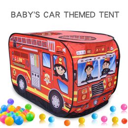 Baby Rail Carpa para niños Casa de campaña Camión de bomberos Casa de juegos para interiores y exteriores con juguetes de techo corredizo 230412
