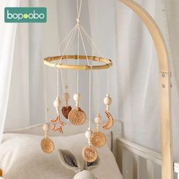 Baby Rattan Woven Bed Bell 0-12 meses para madera para bebés Móvil de madera Cuna de sonajero para niños pequeños Carusel para cunas Musical Juguete 231221