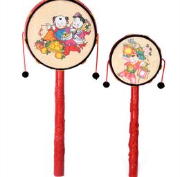 Kid Toddler Toy Baby Rattle Drump Drum Music Ringing Bell Model Toddler Toys Cartoon Game Chinees Nieuwjaar Painting Classic Traditional Toy For Baby Christmas Gift