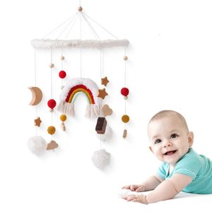 Bébé hochet jouet 0-12 mois en bois doux feutre dessin animé arc-en-ciel étoile lune suspendu lit cloche jouets support support infantile berceau jouet cadeau 240116