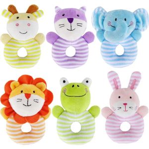 Baby Rattle Toys Migne Soft Farged Cartoon Animal Handle Music en peluche Musique Rattle Toy Newborn Handbells LL