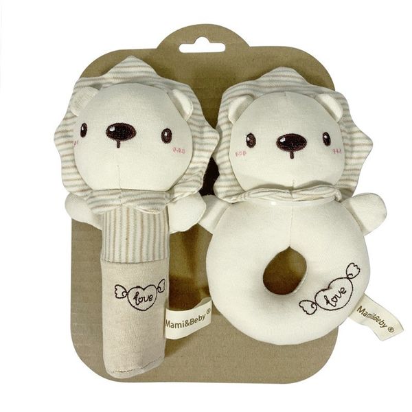 Bébé Hochets Animal en peluche Ours Lion Lapin Doux en peluche Hochet Shaker Squeeze to Sound Cadeaux de douche pour filles garçons Lot de 2