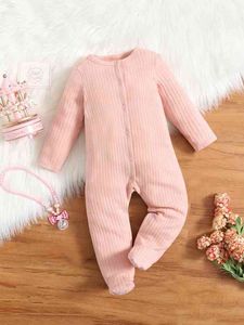 Baby Geribbelde Knit Button Front Sleep Jumpsuit Zij