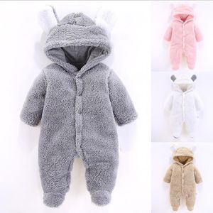 Bébé barboteuse ours oreille infantile garçons Onesies simple boutonnage nouveau-né escalade vêtements flanelle enfant en bas âge filles combinaison hiver bébé vêtements BT4470