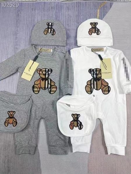 Bébé barboteuse vêtements nouveau-né combinaison garçons filles vêtements marque étiquette manches longues bébé combinaison concepteur infantile combinaison bavoir chapeau 3 pièces ensemble