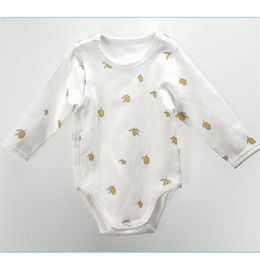 Baby romper citroen biologisch katoen geboren meisjes kant peuter jumpsuit voor baby nachtkleding kleding overalls 210816
