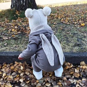 Baby romper unisex katoen vaste volle mouw babyjongen kleren herfst capuchon zipper cartoon babymeisjes kleren rompers