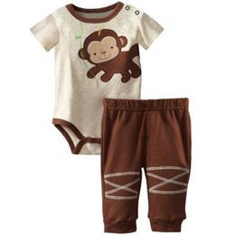 Baby Rompers Garçons Vêtements Ensemble Jumpse de nouveau-né Vêtements bébé Bebe Robe Pant Pant Monkey Chemise Pantalon 100% coton Été 210413