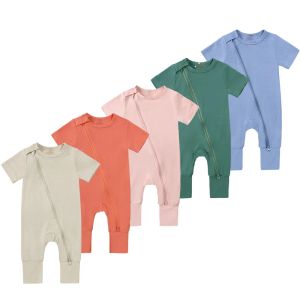 Bébé barboteuses garçons été à manches courtes combinaisons filles climatisation vêtements mode décontracté escalade body infantile automne fermeture éclair Onesies nouveau-né combishorts